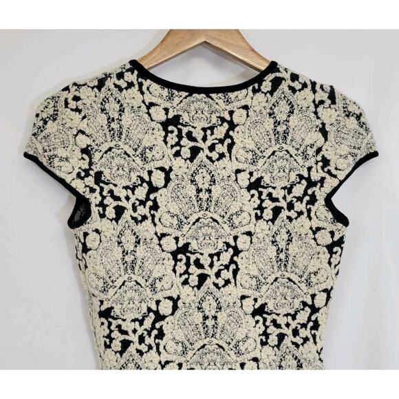 Valentina Shah Cream & Black Knit Wool Blend Short Sleeve Peplum Top Size Large - Picture 5 of 9